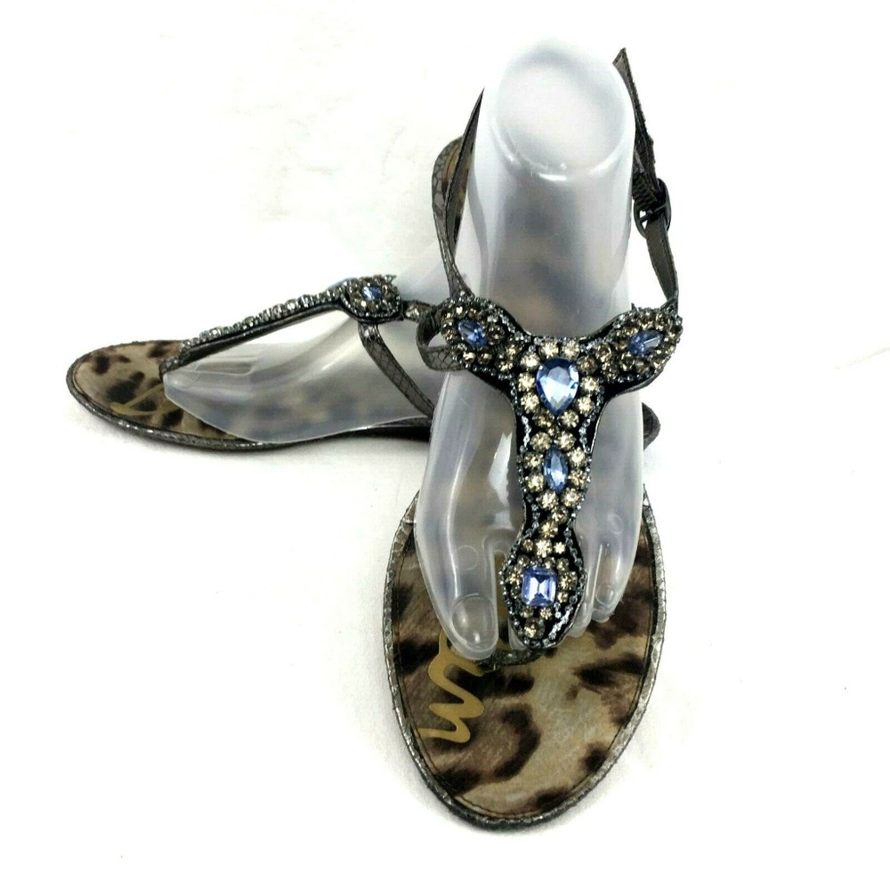 Sam Edelman Ross Jewelled Pewter Sandals T Strap